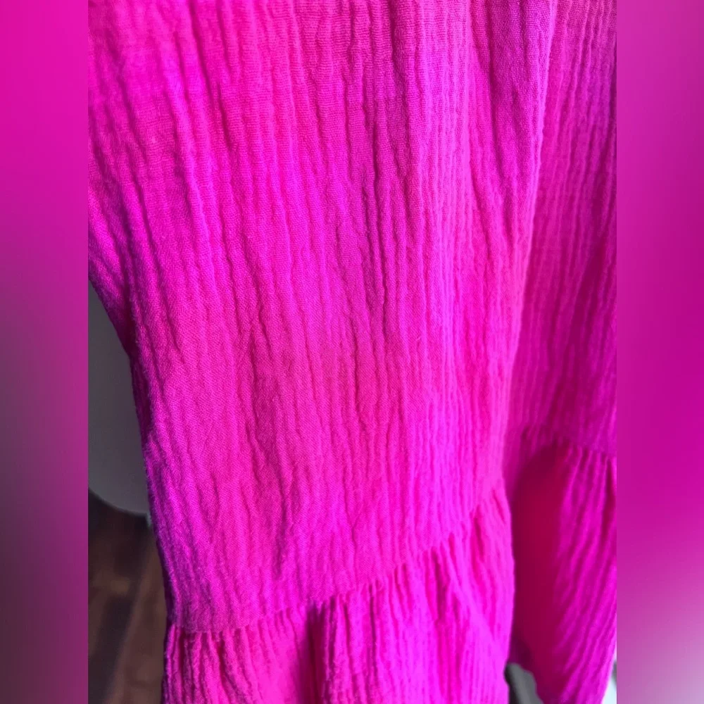 Chico's Vibrant Pink Midi Dress Size 2 Large Barbiecore Spring Loose Fit Pockets - Picture 9 of 10